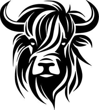 Highland Cow, Black and White Vector illustration
