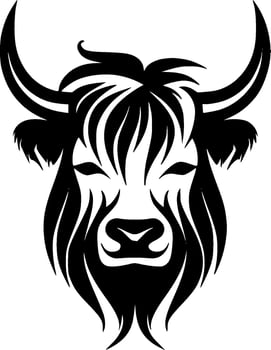 Highland Cow, Black and White Vector illustration