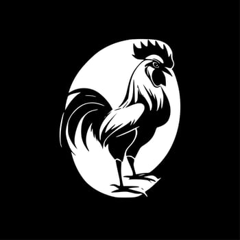 Rooster, Black and White Vector illustration