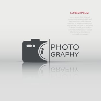 Camera device sign icon in flat style. Photography vector illustration on white isolated background. Cam equipment business concept.