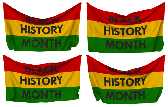 Black History Month Pinned Flag from Corners, Isolated with Different Waving Variations, 3D Rendering png