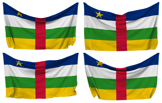 Central African Republic Pinned Flag from Corners, Isolated with Different Waving Variations, 3D Rendering png