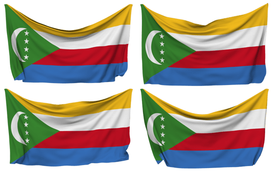 Comoros Pinned Flag from Corners, Isolated with Different Waving Variations, 3D Rendering png