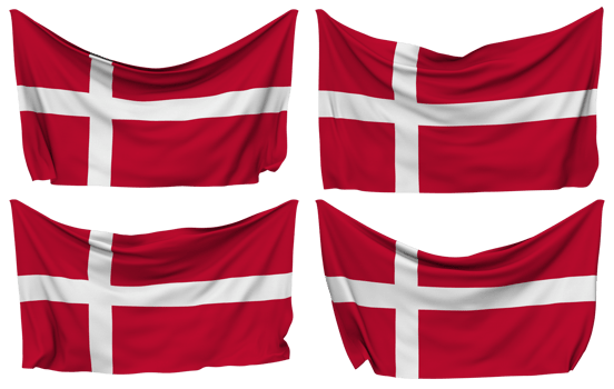 Denmark Pinned Flag from Corners, Isolated with Different Waving Variations, 3D Rendering png