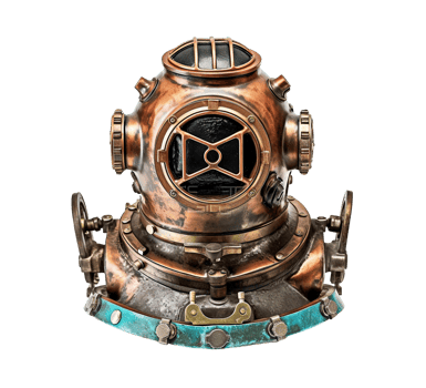 Vintage underwater diver helmet isolated on transparent background, created with png