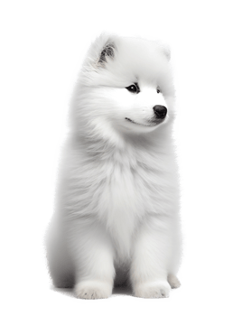 Fluffy small samoyed dog isolated on transparent background, created with png