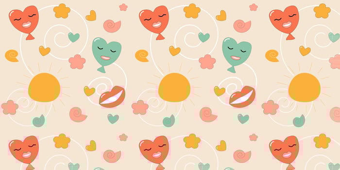 Seamless pattern vector background sun, heart, stars, flowers, lips, romance, valentine, childish. eps10 vector