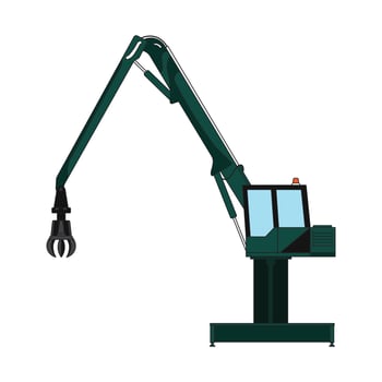 Vector illustration color children construction long reach grapple excavator construction machine clipart