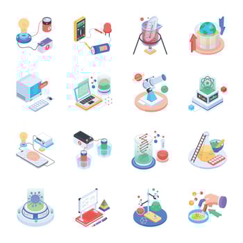 Bundle of Science Experiments Isometric Icons vector