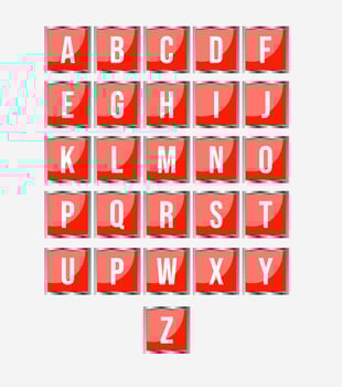 Alphabet button icon vector, red square button icon set. vector