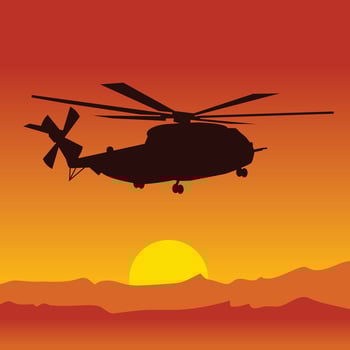 military helicopter silhouette sunset background vector