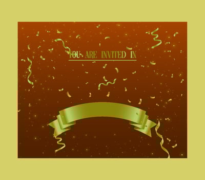 Shiny grand opening celebration banner with gold ribbon, ball. Vector illustration