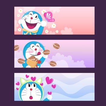 Blue Robo Cat Banners Set vector