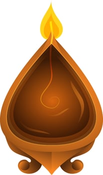 Top view of realistic oil lamp diya in brown color. vector