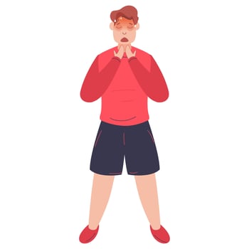 Character of Sick Man Standing on White Background. vector