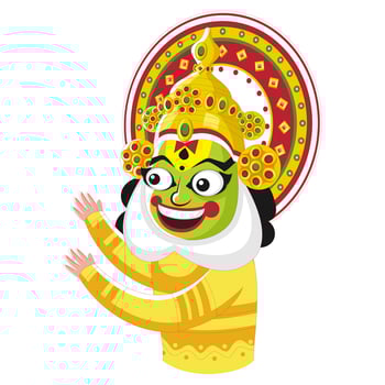 Cheerful Kathakali Dancer Man Cartoon Character on White Background. vector