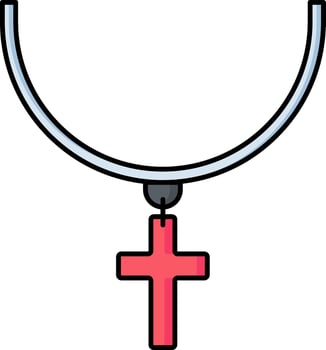 Christian locket or cross pendant icon in red and blue color. vector
