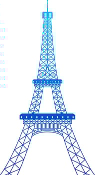 Eiffel Tower Monument in Blue Line Art. vector