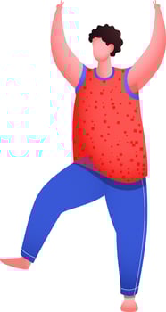 Hands up man faceless cartoon character in dancing pose. vector