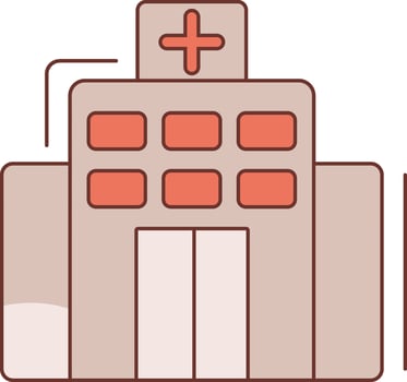 Illustration of Hospital Building icon in brown and orange color. vector