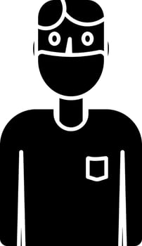 black and white illustration of Man Wearing Medical Mask icon. vector