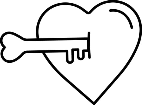 Open Heart with Key icon in black outline. vector