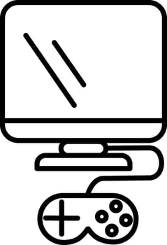 Computer with Gamepad Icon in Black Line Art. vector