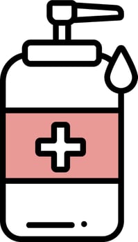 Hand Wash or Sanitizer Bottle icon in peach pink and white color. vector