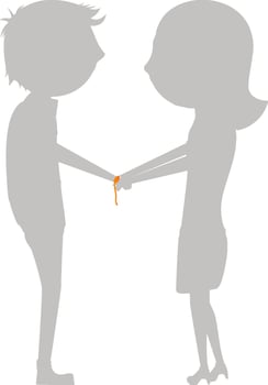 Silhouette of boy and girl tie up friendship band. vector