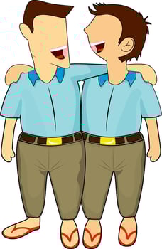 Cartoon character of man standing together in cheerful pose. vector