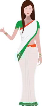 Young woman character in national tricolor saree. vector
