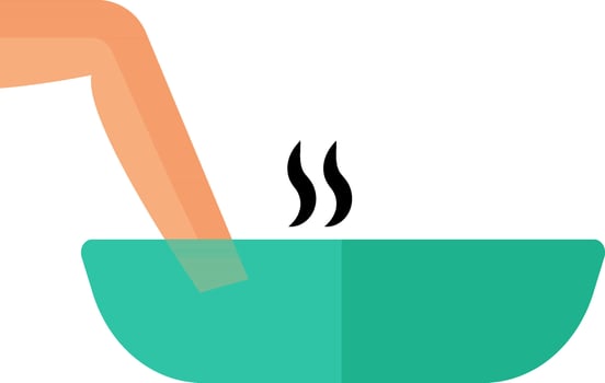 Pedicure concept, icon of leg in hot water. vector