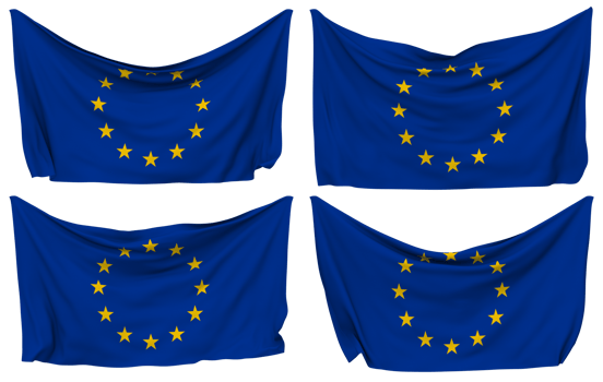 European Union, EU Pinned Flag from Corners, Isolated with Different Waving Variations, 3D Rendering png