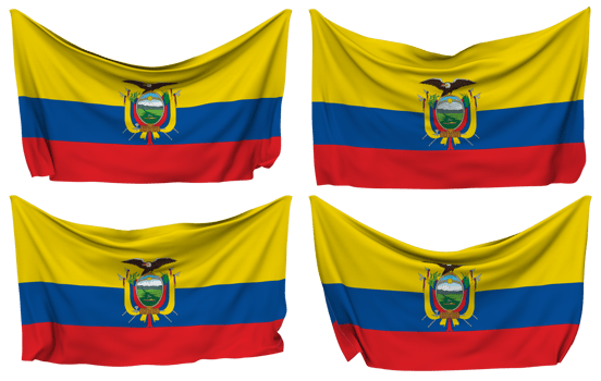 Ecuador Pinned Flag from Corners, Isolated with Different Waving Variations, 3D Rendering png