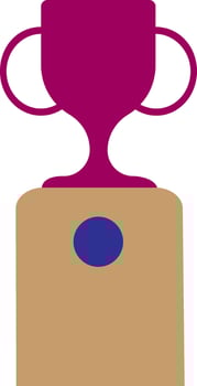 Pink trophy cup on brown podium. vector