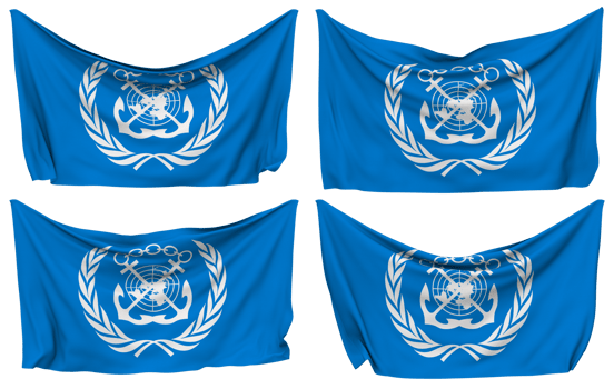 International Maritime Organization, IMO Pinned Flag from Corners, Isolated with Different Waving Variations, 3D Rendering png