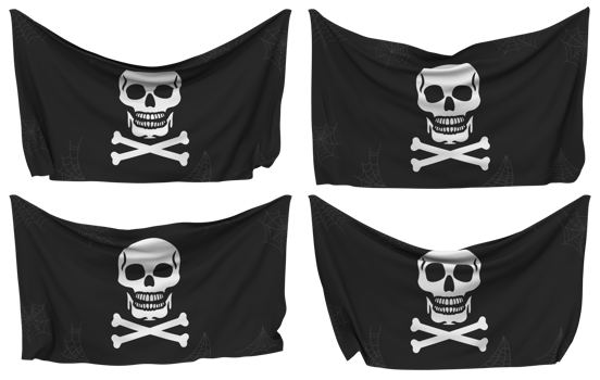 Skulls Danger Sign Pinned Flag from Corners, Isolated with Different Waving Variations, 3D Rendering png