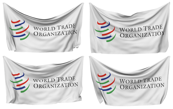 World Trade Organization, WTO Pinned Flag from Corners, Isolated with Different Waving Variations, 3D Rendering png