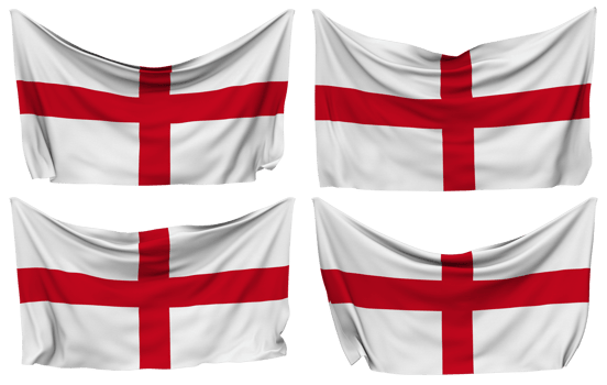 England Pinned Flag from Corners, Isolated with Different Waving Variations, 3D Rendering png