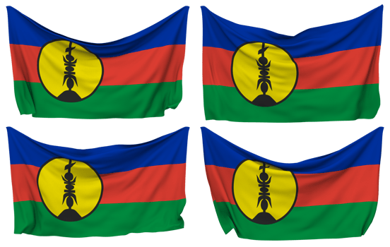 New Caledonia Pinned Flag from Corners, Isolated with Different Waving Variations, 3D Rendering png