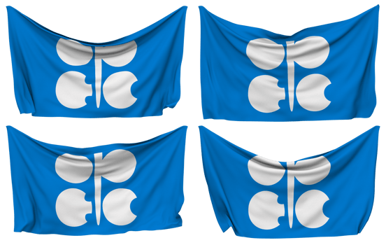 Organization of the Petroleum Exporting Countries, OPEC Pinned Flag from Corners, Isolated with Different Waving Variations, 3D Rendering png