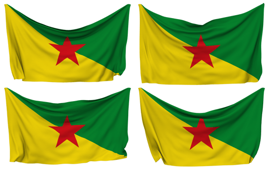 French Guiana Pinned Flag from Corners, Isolated with Different Waving Variations, 3D Rendering png