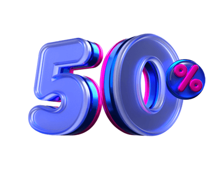 3D number 50 percentage sale discount purple, pink, neon colors png