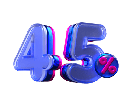 3D number 45 percentage sale discount purple, pink, neon colors png