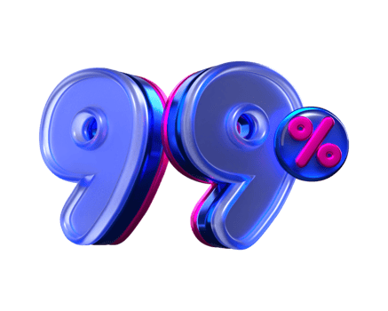 3D number 99 percentage sale discount purple, pink, neon colors png