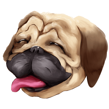 laughing pug head paint style PNG