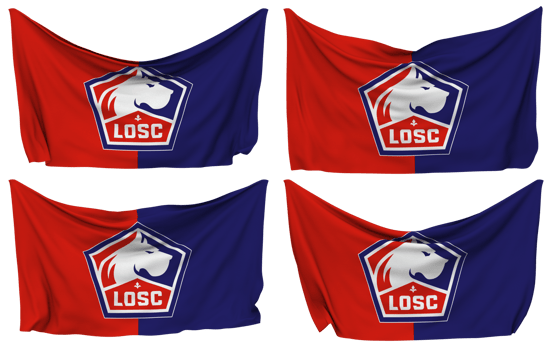 Lille Olympique Sporting Club, LOSC Lille Pinned Flag from Corners, Isolated with Different Waving Variations, 3D Rendering png