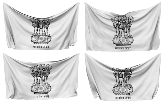 India Emblem Pinned Flag from Corners, Isolated with Different Waving Variations, 3D Rendering png