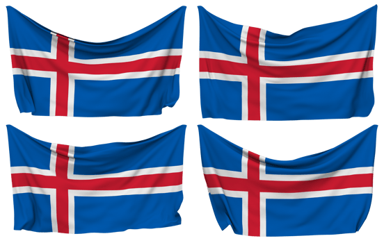 Iceland Pinned Flag from Corners, Isolated with Different Waving Variations, 3D Rendering png
