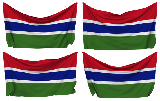 Gambia Pinned Flag from Corners, Isolated with Different Waving Variations, 3D Rendering png